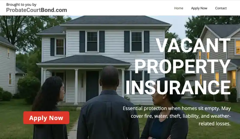 Three people viewing a vacant two-story house, representing the need for vacant property insurance after a death or during probate.